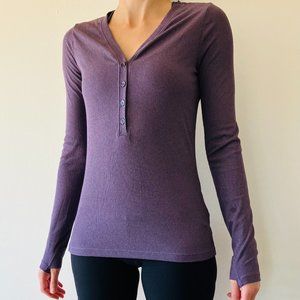 Athleta Uptempo Ribbed Henley Top, Size S, Color Regal Plum/Dark Sky Violet